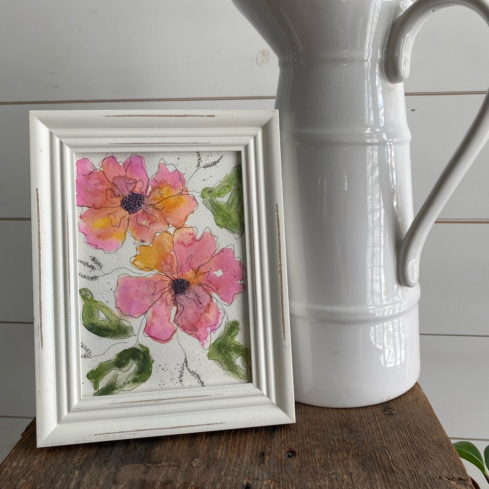 Watercolor original 5x7 in White Frame